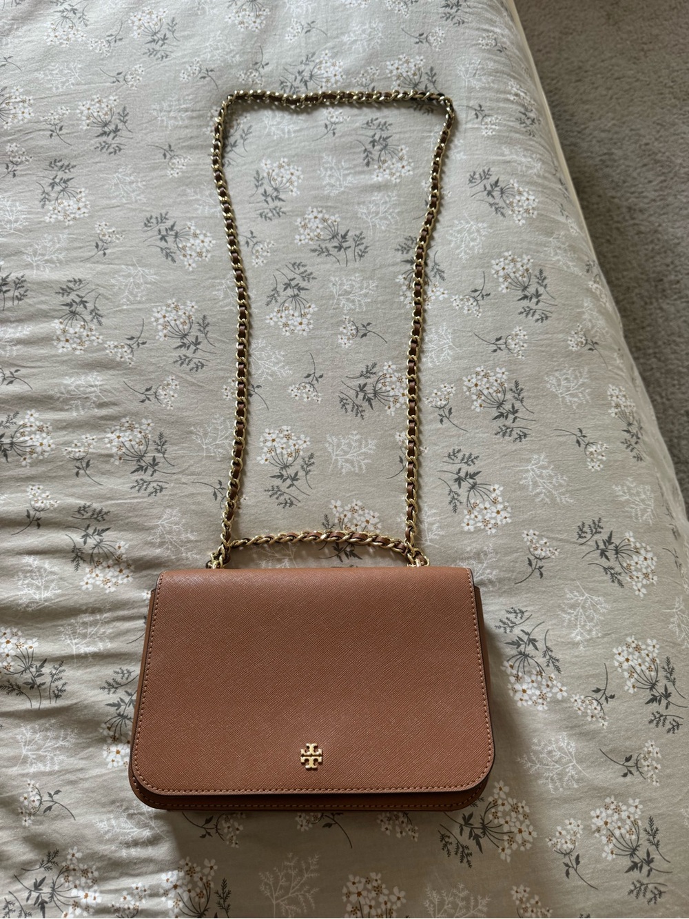 Tory Burch Brown Leather Crossbody with Gold Chain